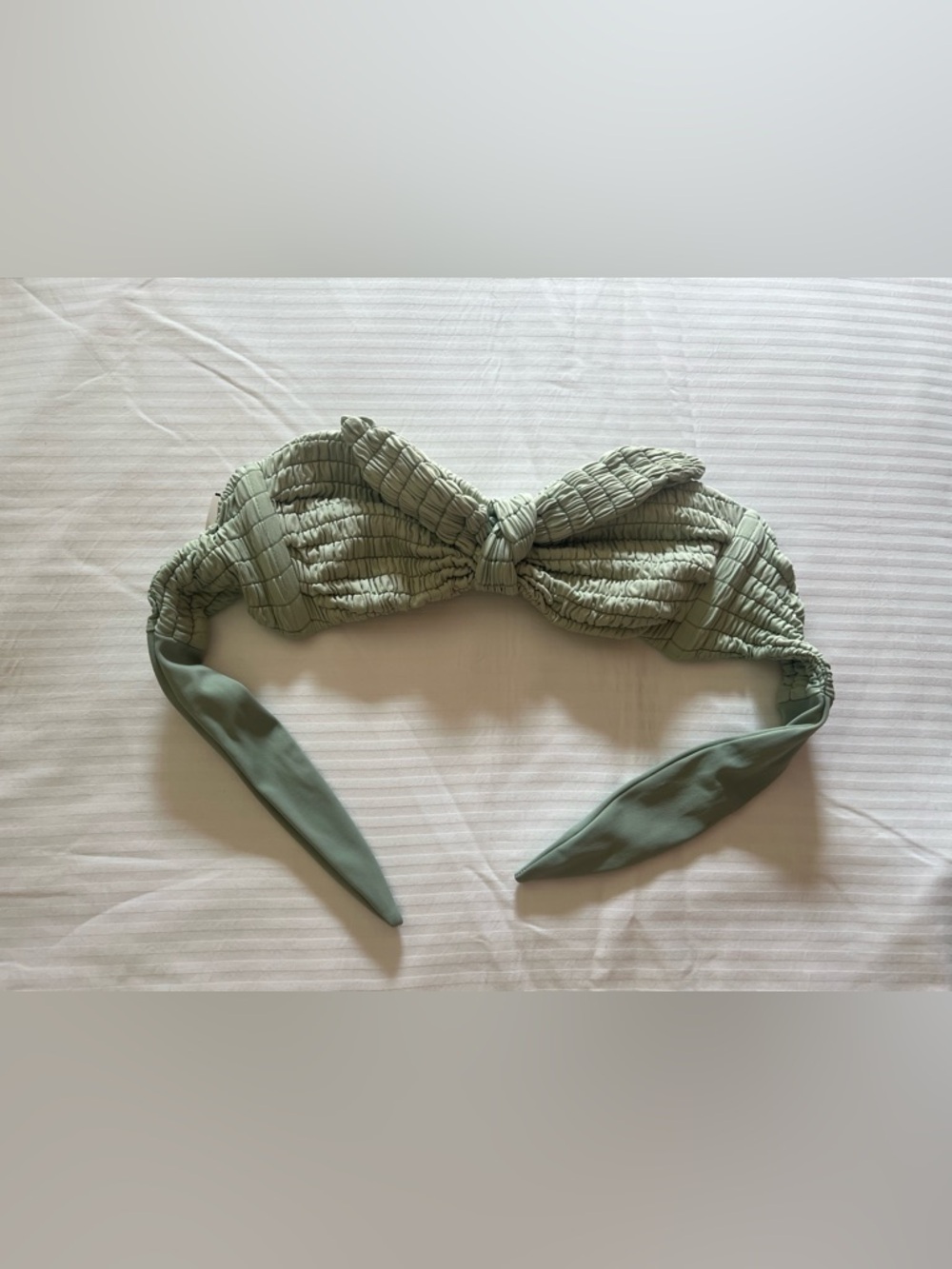 Montce Sage Green Smocked Knot Bandeau Top